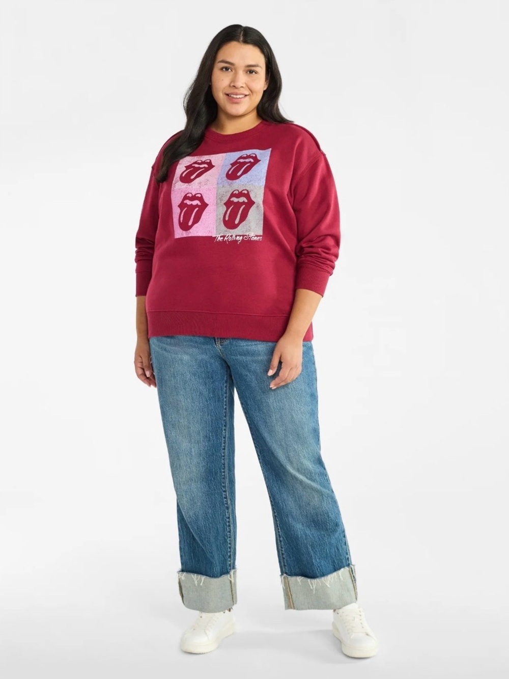 Terra & Sky Women’s Rolling Stones Crewneck Sweatshirt in Color Sparkling Merlot - Picture 3 of 5